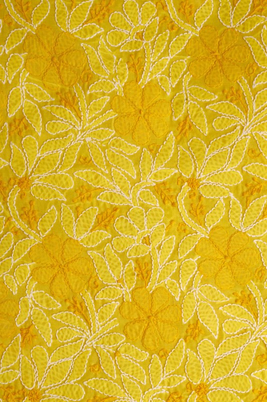 Ada Hand Embroidered Yellow Cotton Lucknowi Chikan Unstitched Suit Piece-A100302
