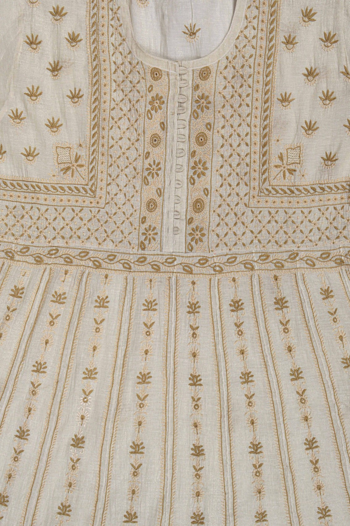 Ada Hand Embroidered Cream Tissue Lucknowi Chikankari Semi-Stitched Anarkali Kurta Dupatta Set 01A146179
