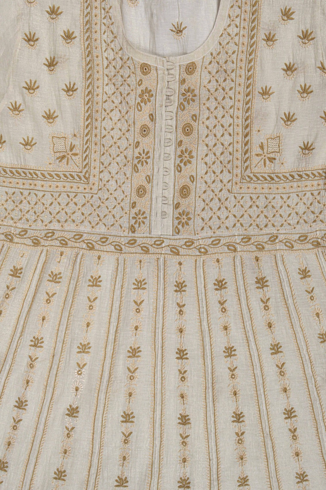 Ada Hand Embroidered Cream Tissue Lucknowi Chikankari Semi-Stitched Anarkali Kurta Dupatta Set 01A146179