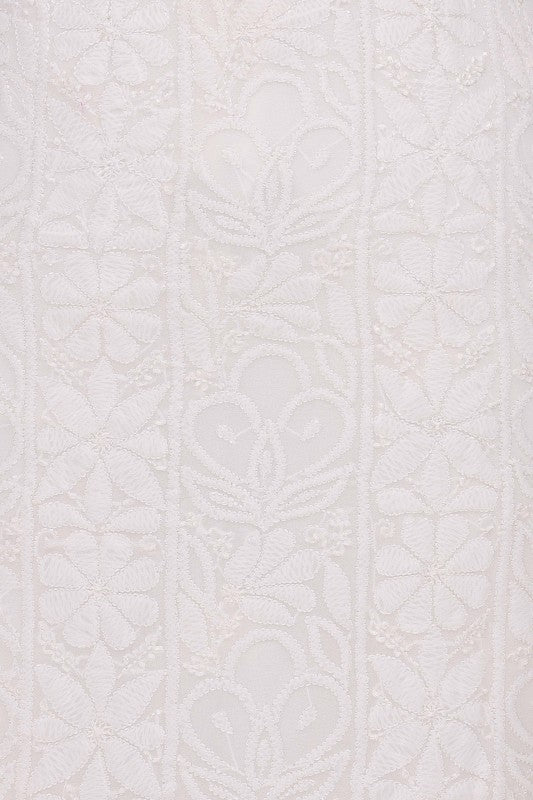 Ada Hand Embroidered White Georgette Lucknowi Chikan Unstitched Kurta Piece- A416754