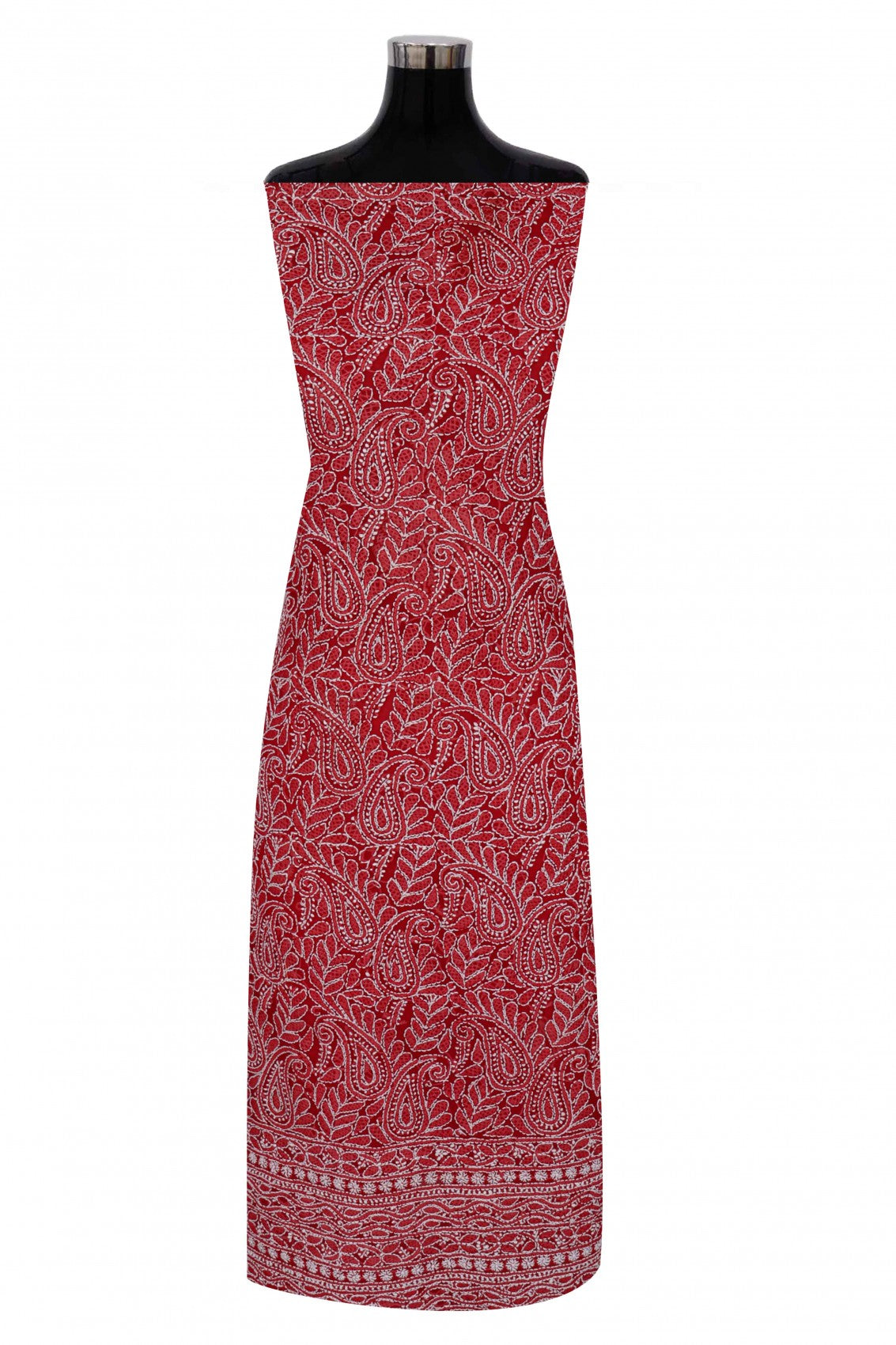 Ada Hand Embroidered Red Georgette Lucknowi Chikan Unstitched Suit Piece A507450