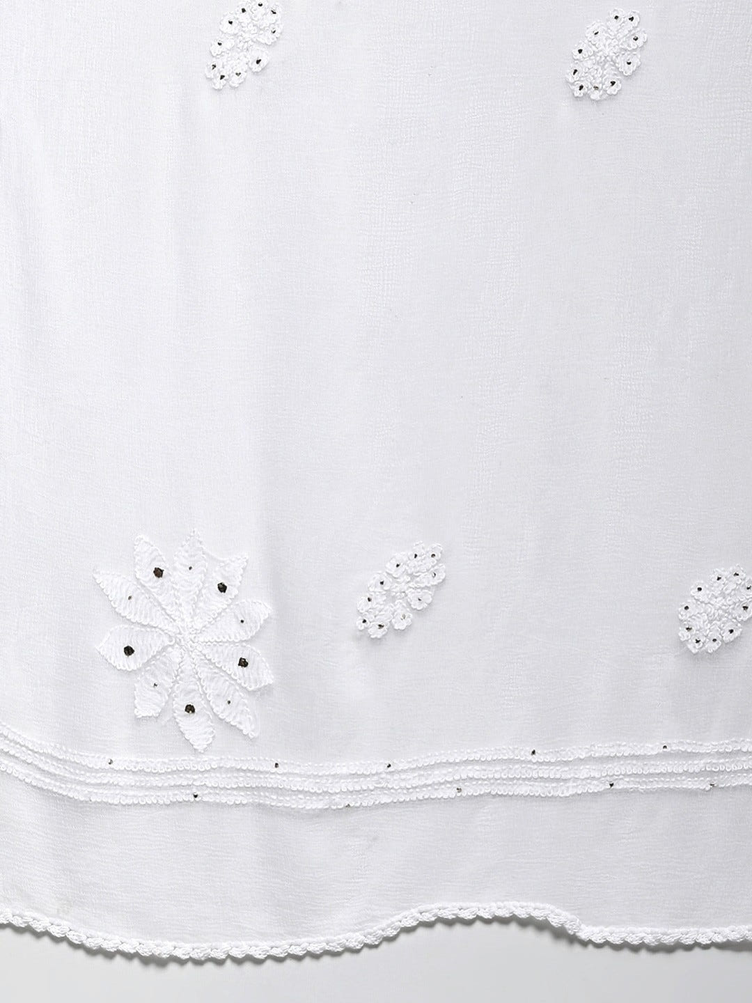 Ada Hand Embroidered White Chiffon Lucknowi Chikankari Dupatta With Muqaish Work A511179