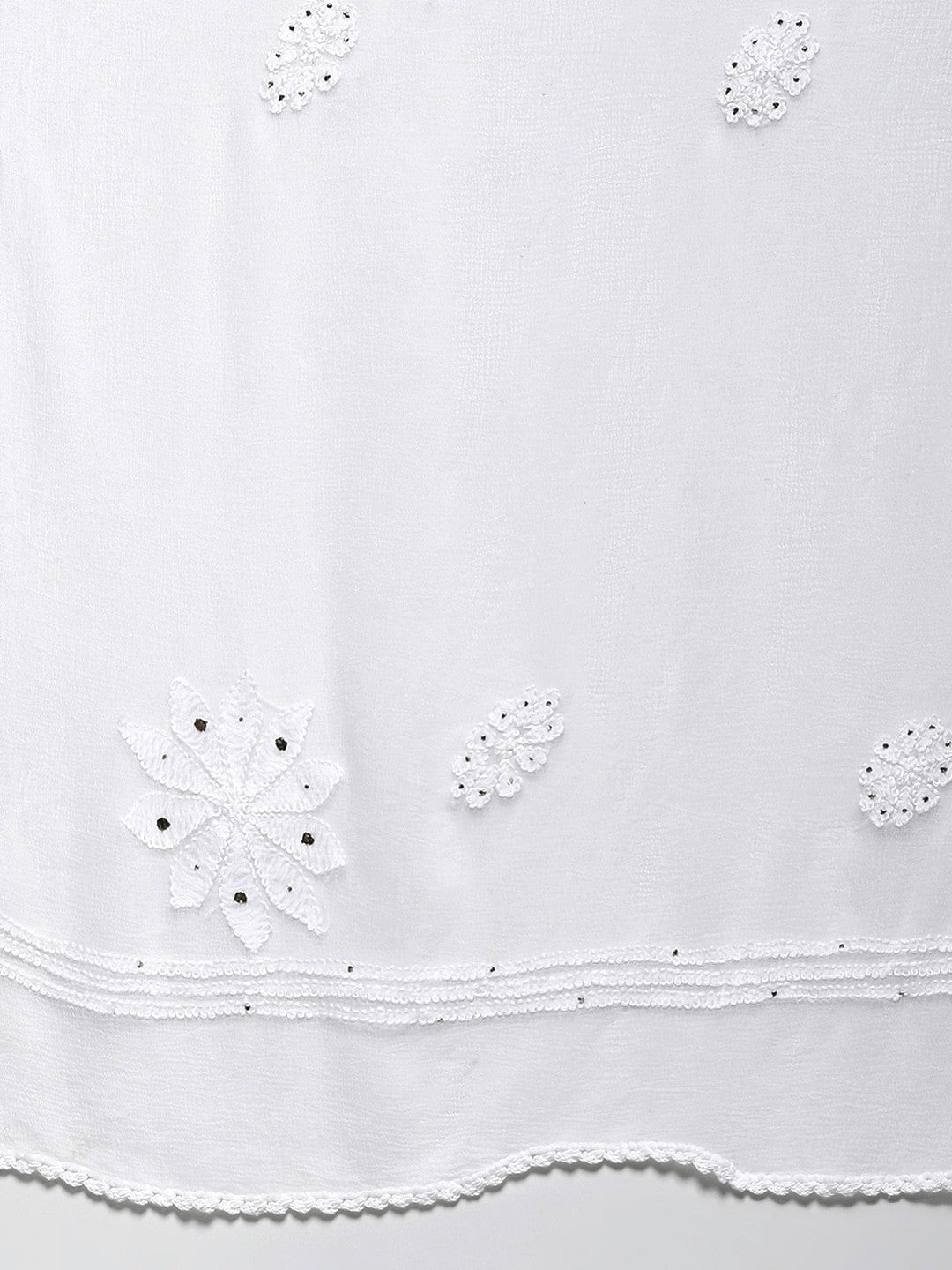 Ada Hand Embroidered White Chiffon Lucknowi Chikankari Dupatta With Muqaish Work A511179