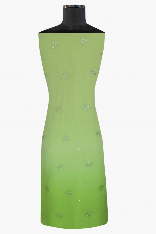 Ada Hand Embroidered Parrot Green Shaded Georgette Lucknowi Chikan Unstitched Kurta Dupatta Set with Gota Patti Work A480891