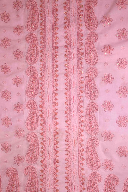 Ada Hand Embroidered Baby Pink Cotton Lucknowi Chikan Unstitched Kurta Piece with Sequinned Work - A175092