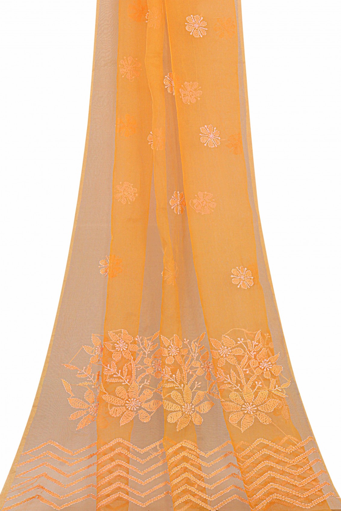 Ada Hand Embroidered Orange Chanderi Lucknowi Chikankari Dupatta A604870