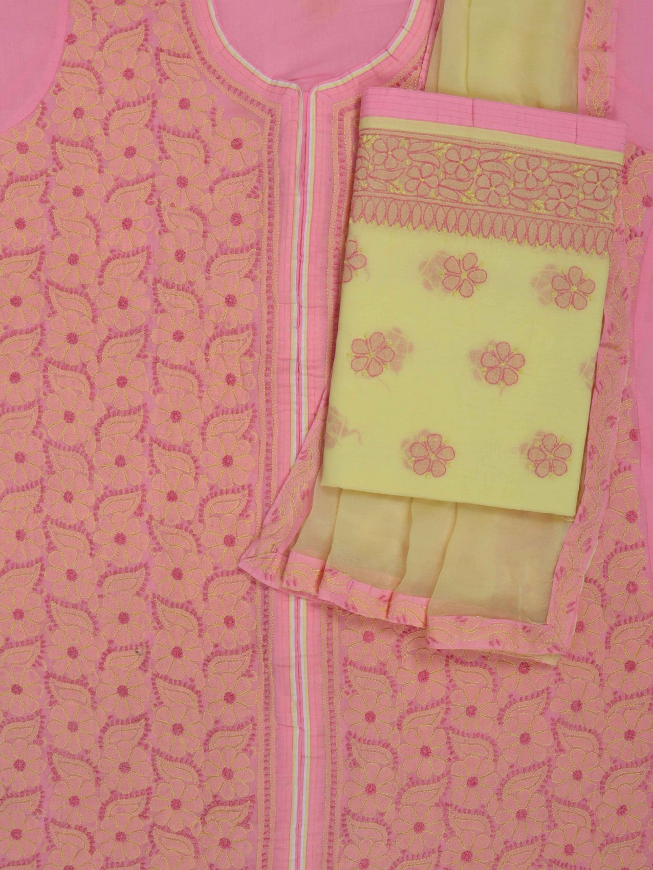 Ada Hand Embroidered Pink Cotton Lucknowi Chikankari Unstitched Suit Piece 01A193487