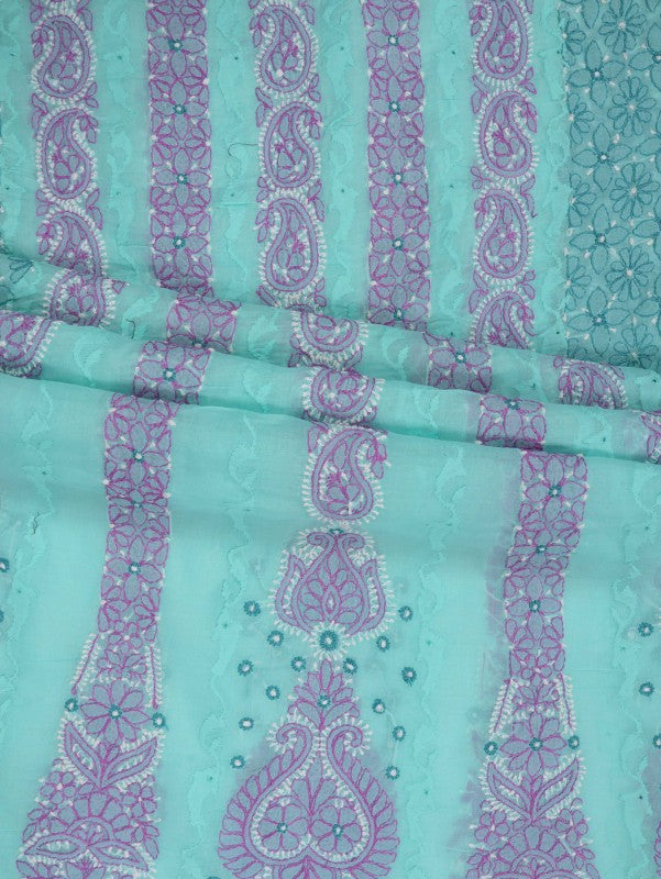Ada Hand Embroidered Sea Green Cotton Lucknowi Chikankari Unstitched Suit Piece 01A79223