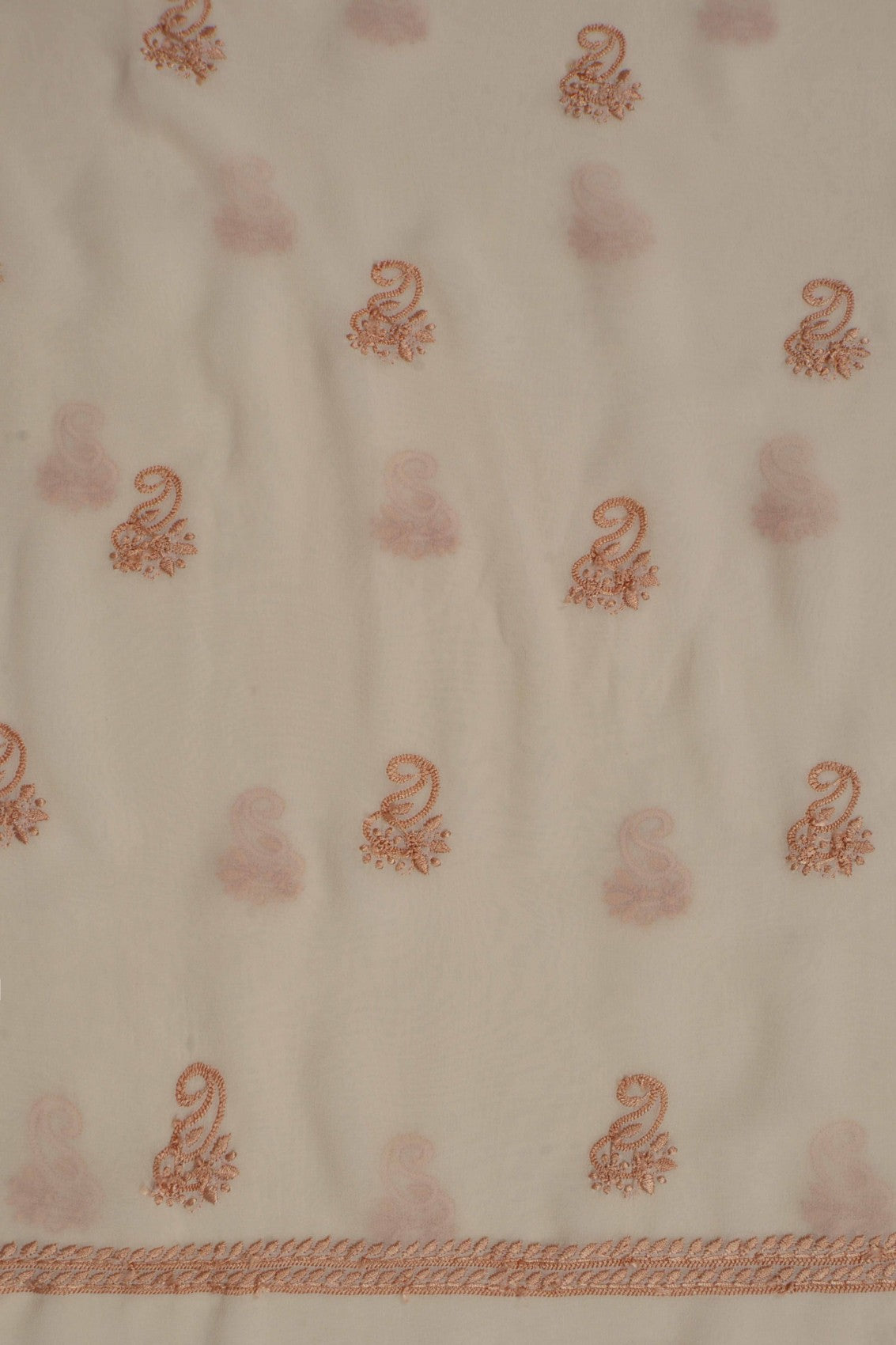 Ada Hand Embroidered Beige Pure Georgette Lucknowi Chikankari Unstitched Kurta Dupatta Set With Zari Work AA411297