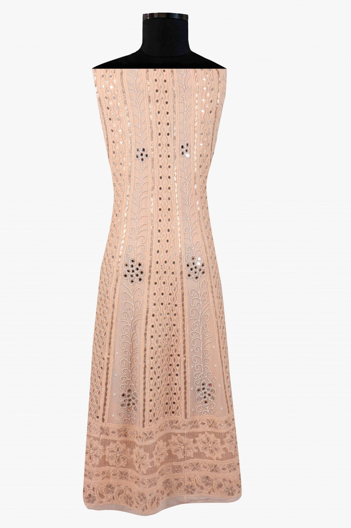 Ada Hand Embroidered Light Peach Georgette Lucknowi Chikankari Semi-Stitched Anarkali Kurta Dupatta Set With Gota Patti Work 01A135120