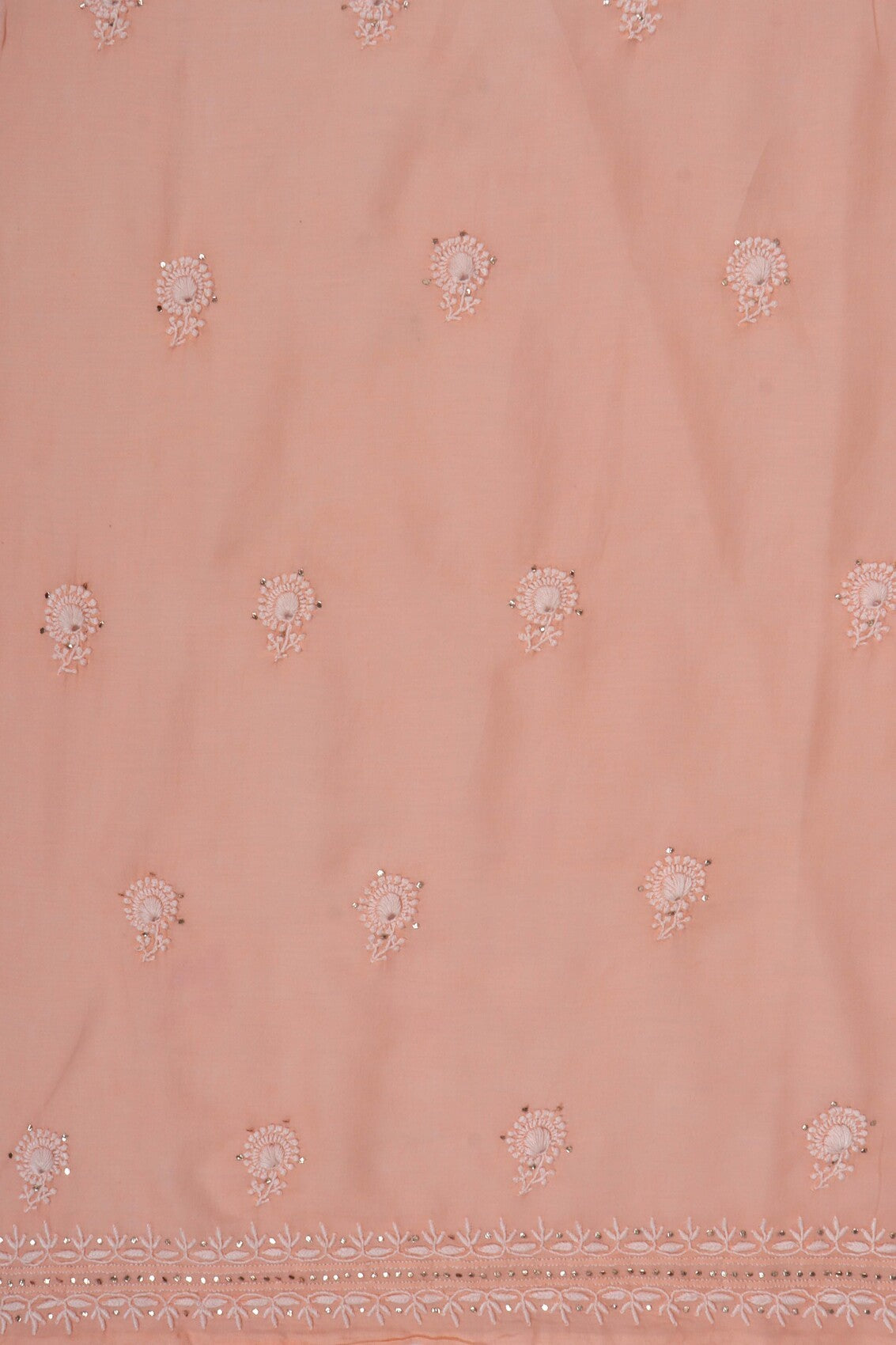 Ada Hand Embroidered Peach Cotton Lucknowi Chikankari Unstitched Suit Piece With Muqaish Work 01A165718