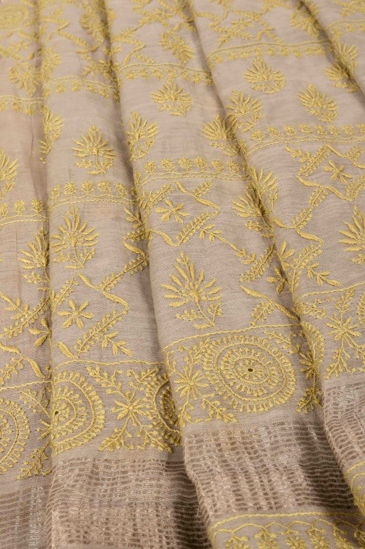 Ada Hand Embroidered Grey Tissue Lucknowi Chikankari Saree With Blouse A615162