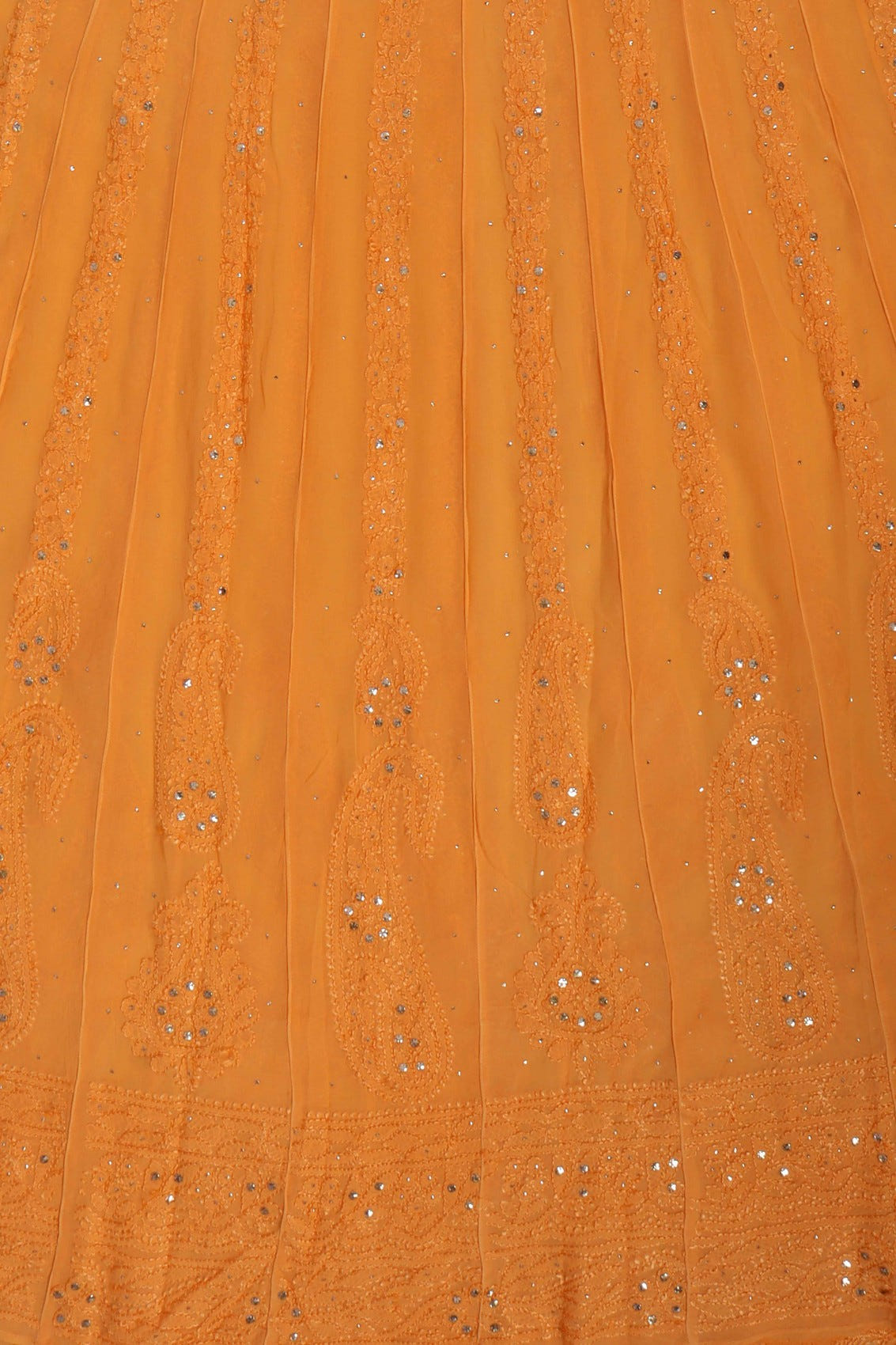 Ada Hand Embroidered Orange Georgette Lucknowi Chikankari Semi-Stitched Anarkali Kurta Dupatta Set With Muqaish Work 01A248219