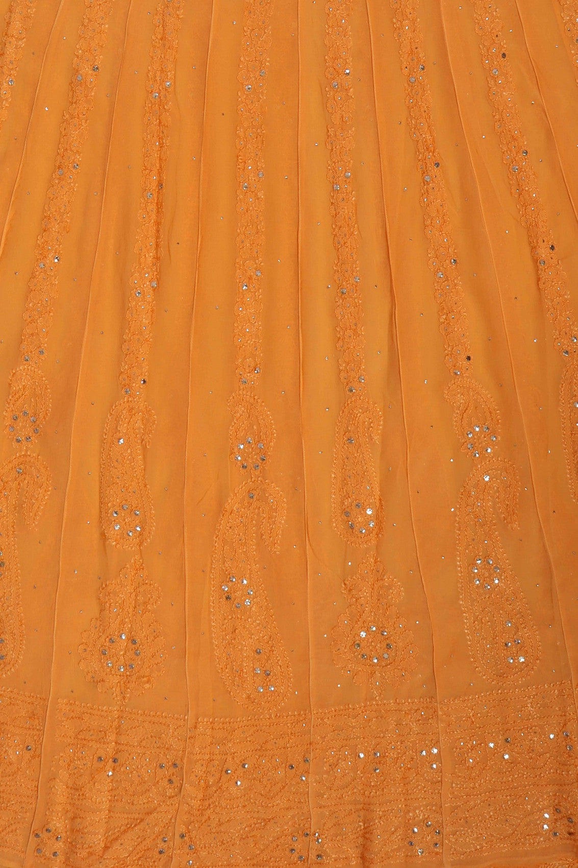 Ada Hand Embroidered Orange Georgette Lucknowi Chikankari Semi-Stitched Anarkali Kurta Dupatta Set With Muqaish Work 01A248219