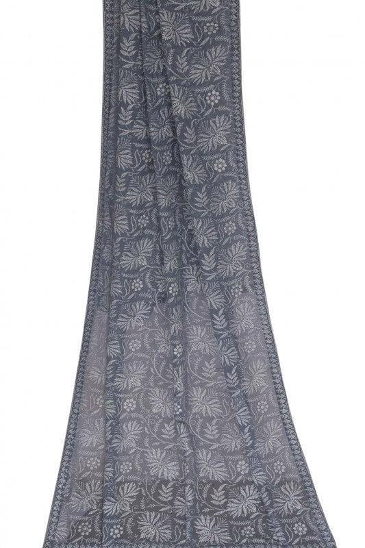 Ada Hand Embroidered Peak Grey Pure Georgette Lucknowi Chikan Dupatta A342824