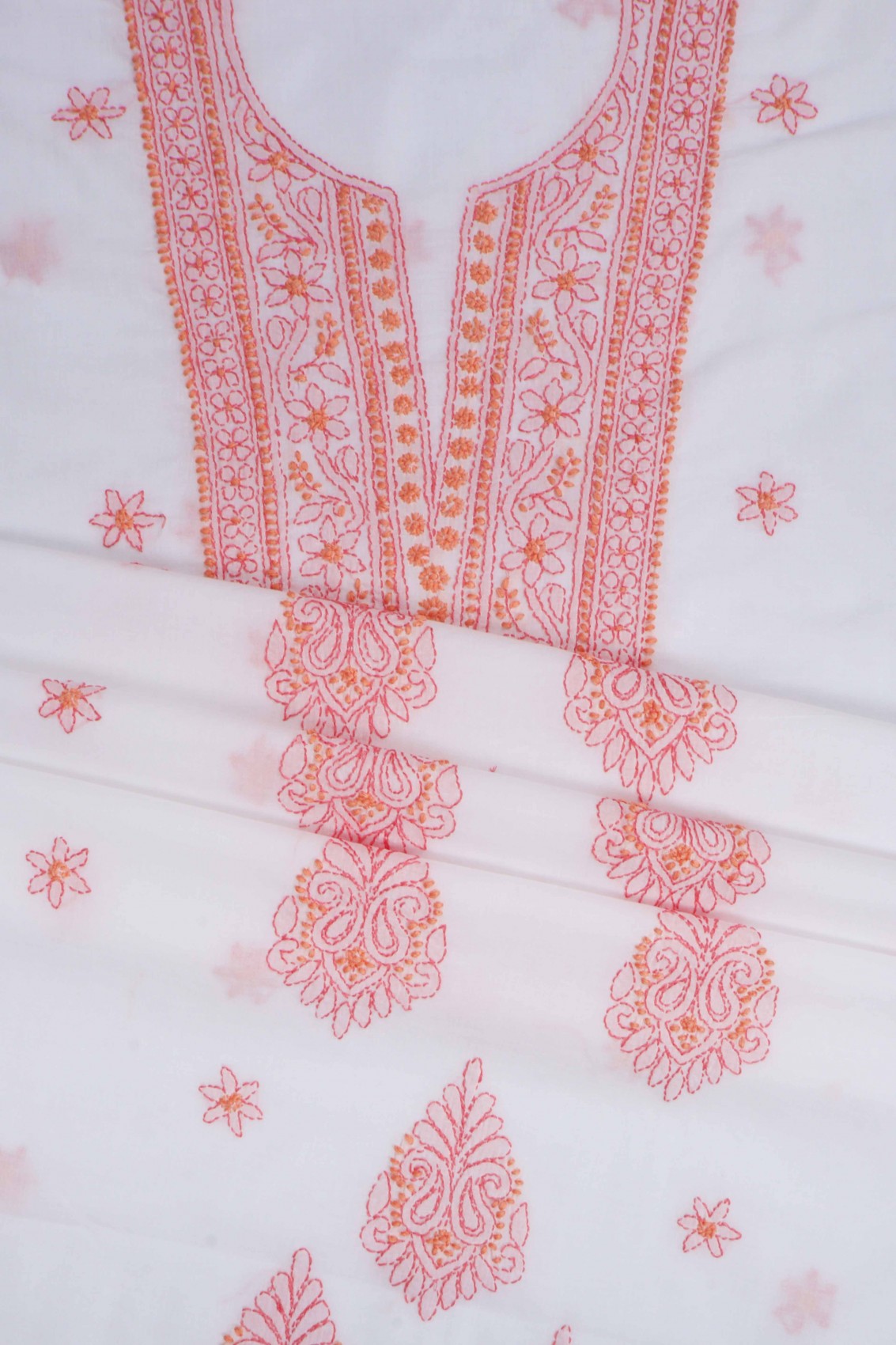 Ada Hand Embroidered White Cotton Lucknowi Chikankari Unstitched Suit Piece 01A275104