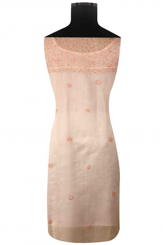 Ada Hand Embroidered White Chanderi Lucknowi Chikan Unstitched Kurta Dupatta Set A614816