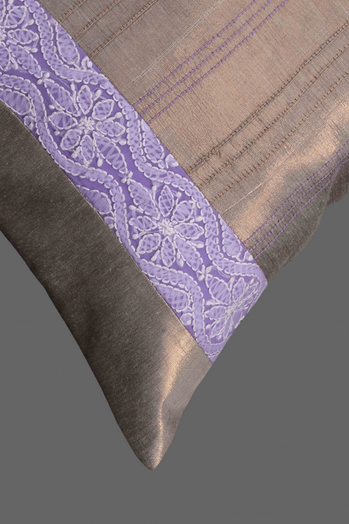 Ada Hand Embroidered Golden Brown Cotton Lucknow Chikankari Cushion Cover 01A44977