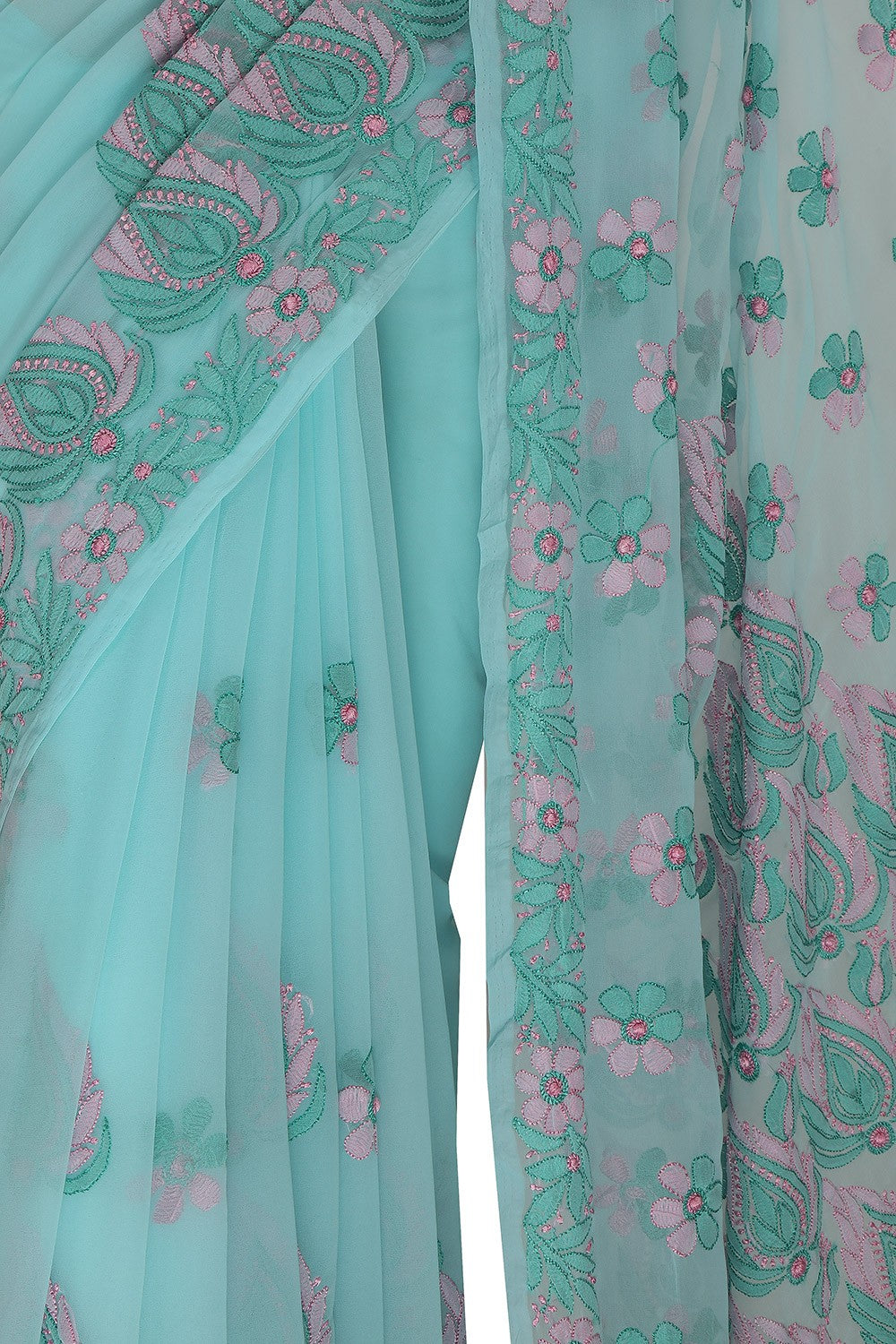 Ada Hand Embroidered Sea Green Georgette Lucknowi Chikankari Saree with Blouse A611776