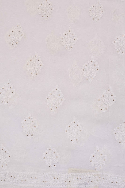 Ada Hand Embroidered White Georgette Lucknowi Chikan Unstitched Kurta Piece With Muqaish Work A576834