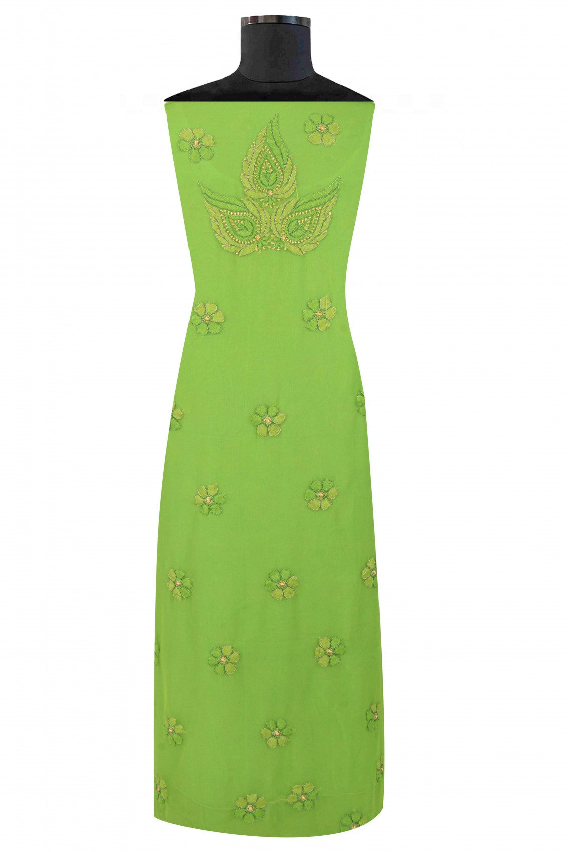 Ada Hand Embroidered Grass Green Georgette Lucknowi Chikankari Unstitched Suit Piece 01A126470