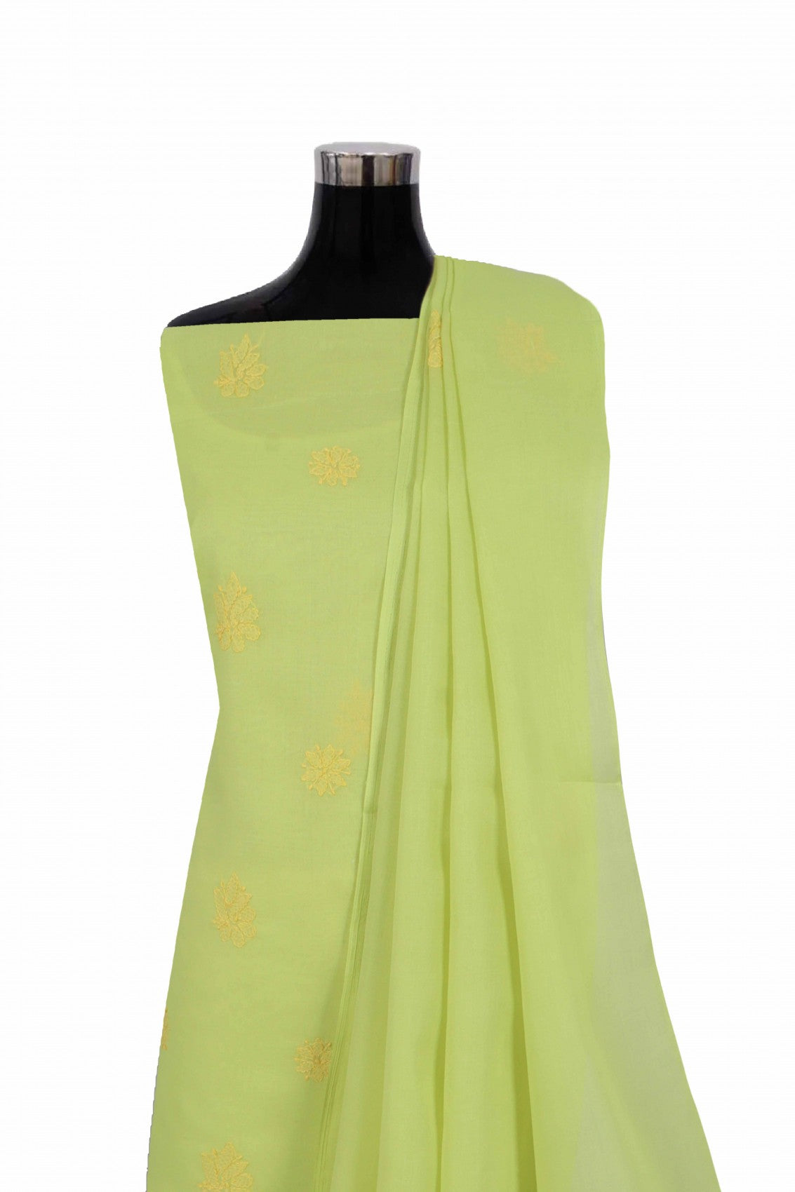 Ada Hand Embroidered Parrot Green Cotton Lucknowi Chikankari Unstitched Suit Piece 01A202407