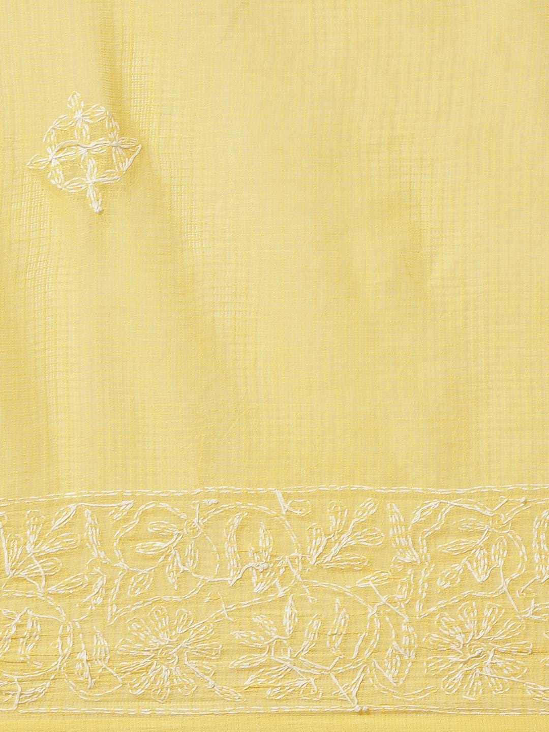 Ada Hand Embroidered Yellow Kota Lucknow Chikan Saree With Blouse- A311114