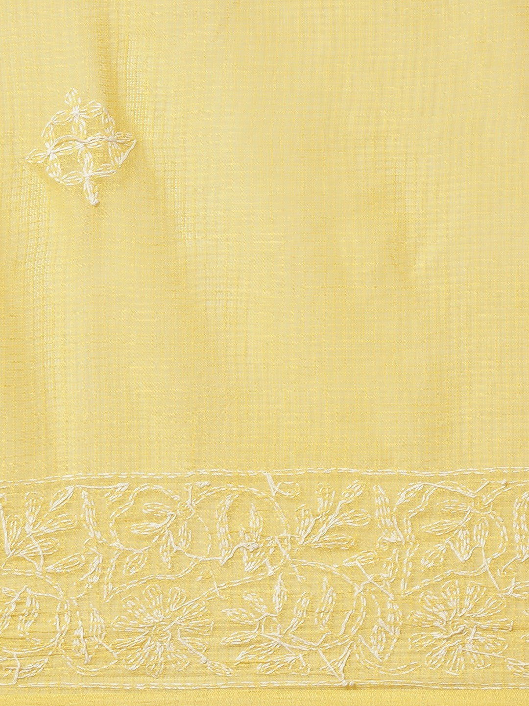 Ada Hand Embroidered Yellow Kota Lucknow Chikan Saree With Blouse- A311114