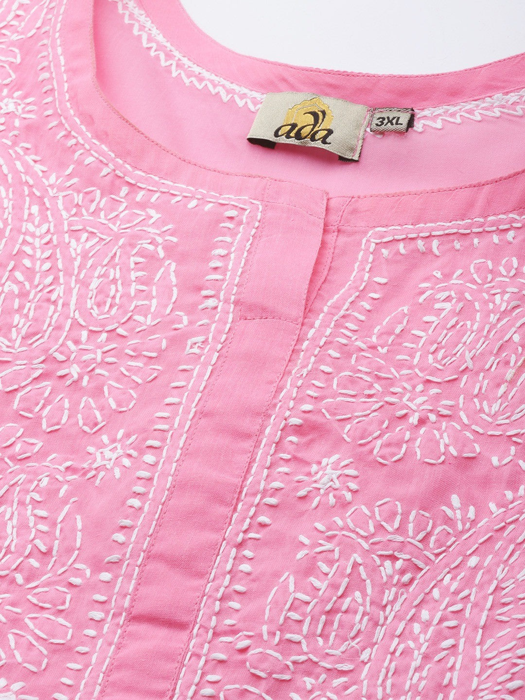 Ada Hand Embroidered Pink Cotton Lucknowi Chikankari Straight Kurta A133537