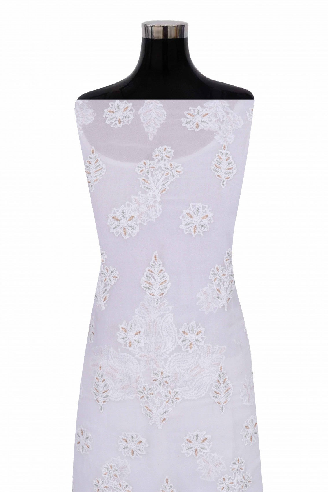 Ada Hand Embroidered White Georgette Lucknowi Chikankari Unstitched Suit Piece With Zari Work 01A69620