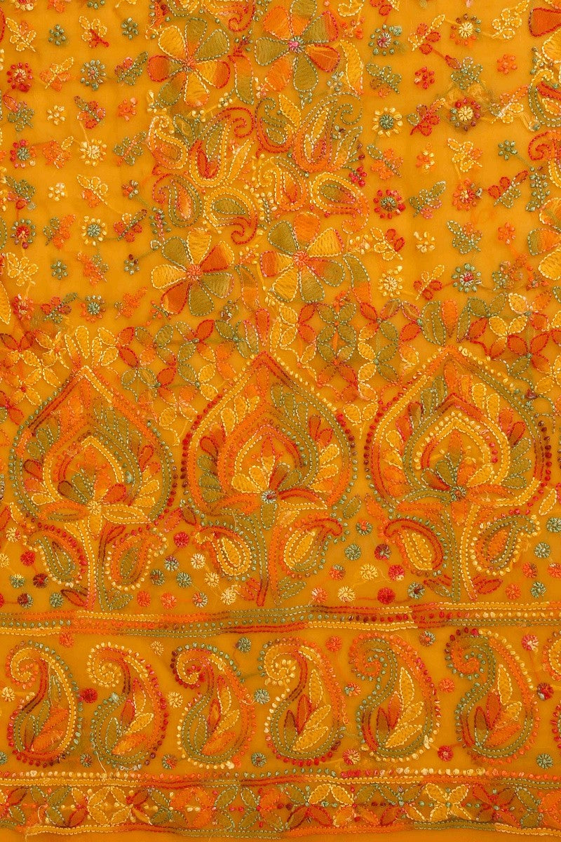 Ada Hand Embroidered Mustard Georgette Lucknowi Chikankari Unstitched Suit Piece A211172