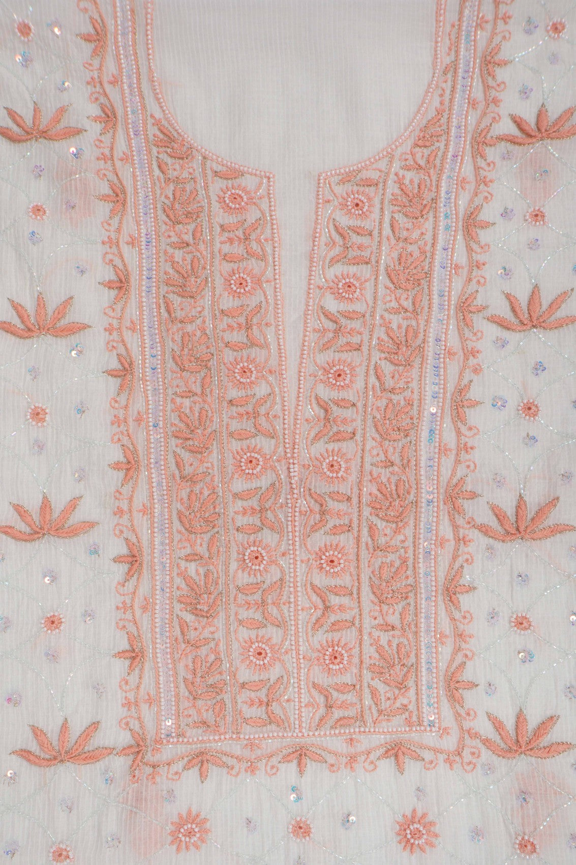 Ada Hand Embroidered Off White Chanderi Lucknowi Chikankari Unstitched Kurta Dupatta Set With Pearl Work 01A265086