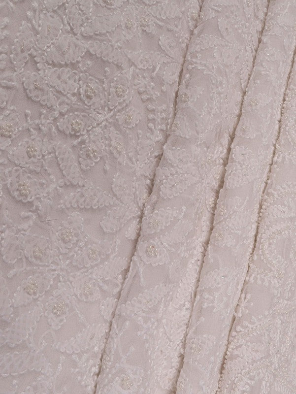 Ada Hand Embroidered White Georgette Lucknowi Chikankari Unstitched Suit Piece with Pearl Work 01A44644