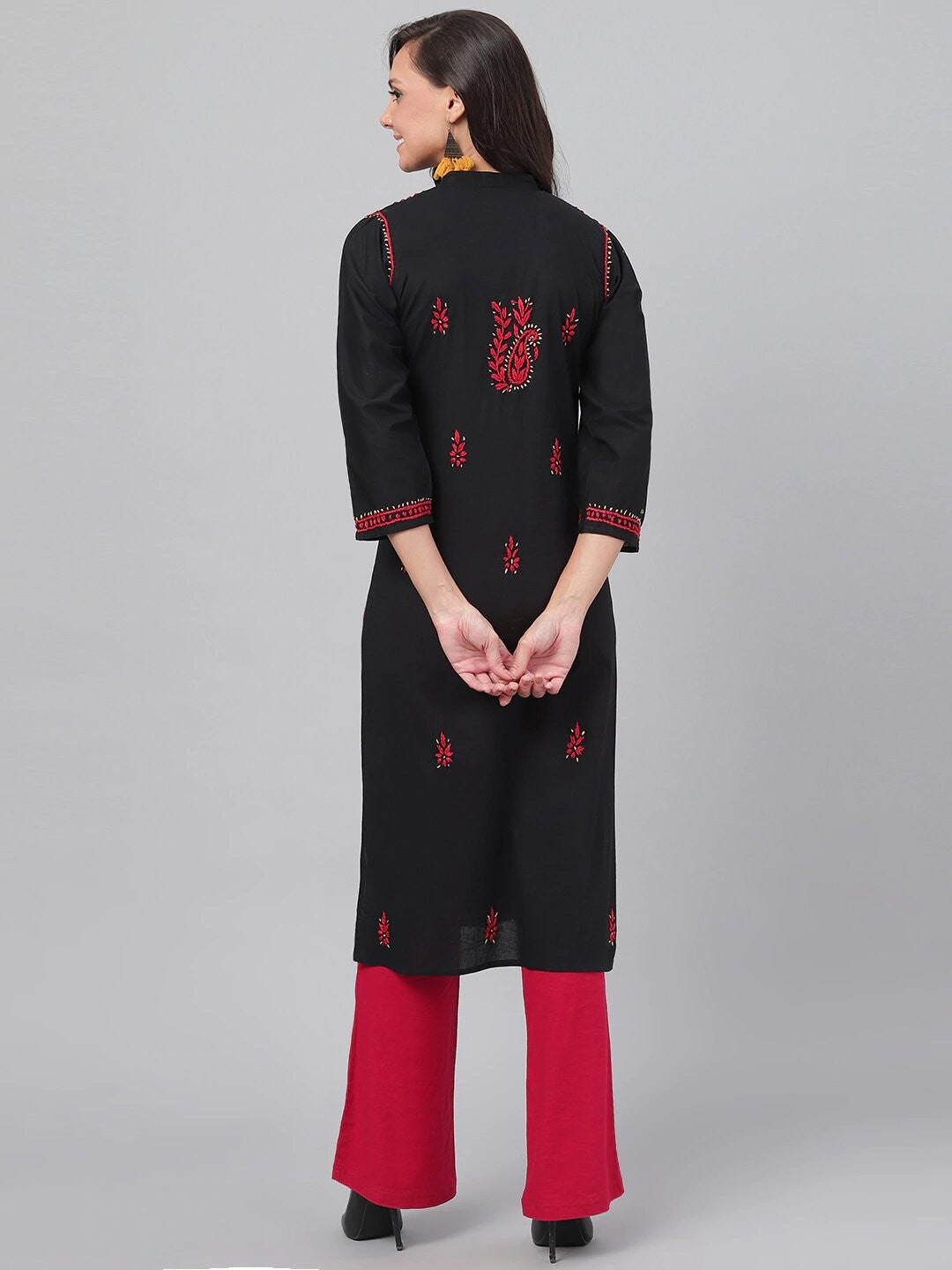 Ada Hand Embroidered Black Cotton Lucknowi Chikankari Straight Kurta A444921