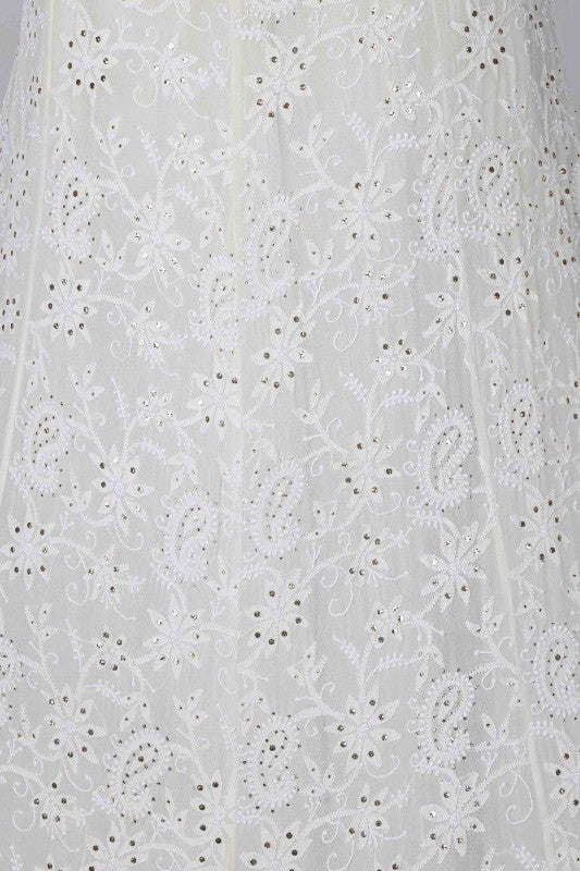 Ada Hand Embroidered Off White Pure Georgette Lucknowi Chikankari Lehenga Set With Muqaish Work A578276