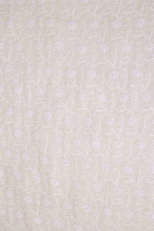 Ada Hand Embroidered Off White Pure Georgette Lucknowi Chikan Unstitched Kurta Piece-A625464