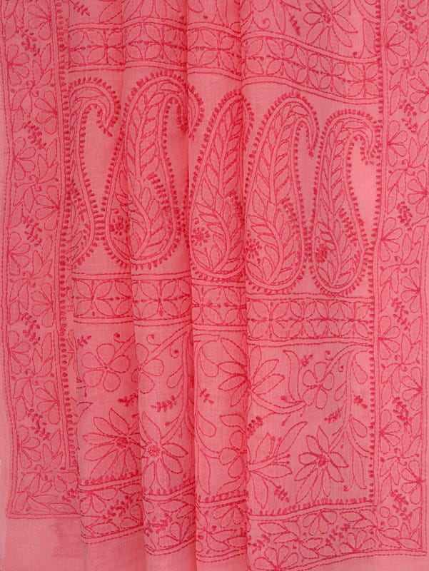 Ada Hand Embroidered Pink Cotton Lucknowi Chikankari Saree with Blouse A590179