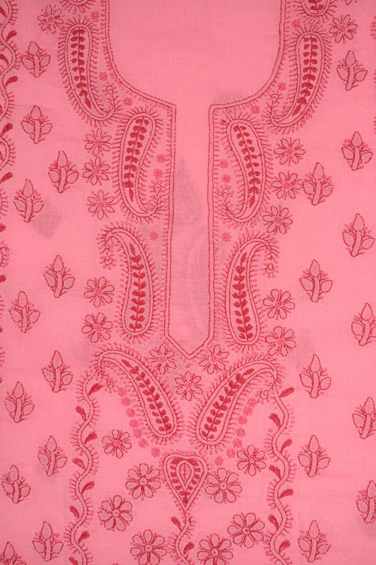 Ada Hand Embroidered Peach Cotton Lucknowi Chikan Unstitched Suit Piece A347798