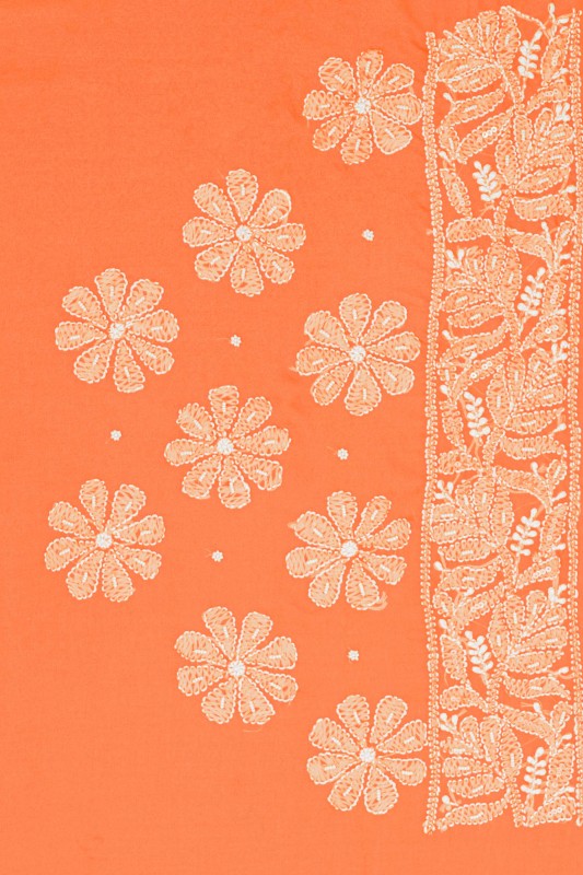 Ada Hand Embroidered Blaze Orange Georgette Lucknowi Chikankari Saree with Blouse With Sequinned Work A588604