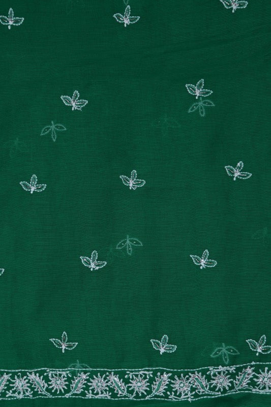 Ada Hand Embroidered Green Chanderi Chikan Unstitched Kurta With Muqaish Work A171645
