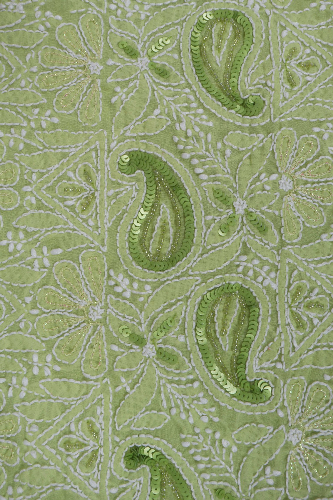 Ada Hand Embroidered Apple Green Cotton Lucknowi Chikankari Unstitched Suit Piece With Pearl Work 01A270933
