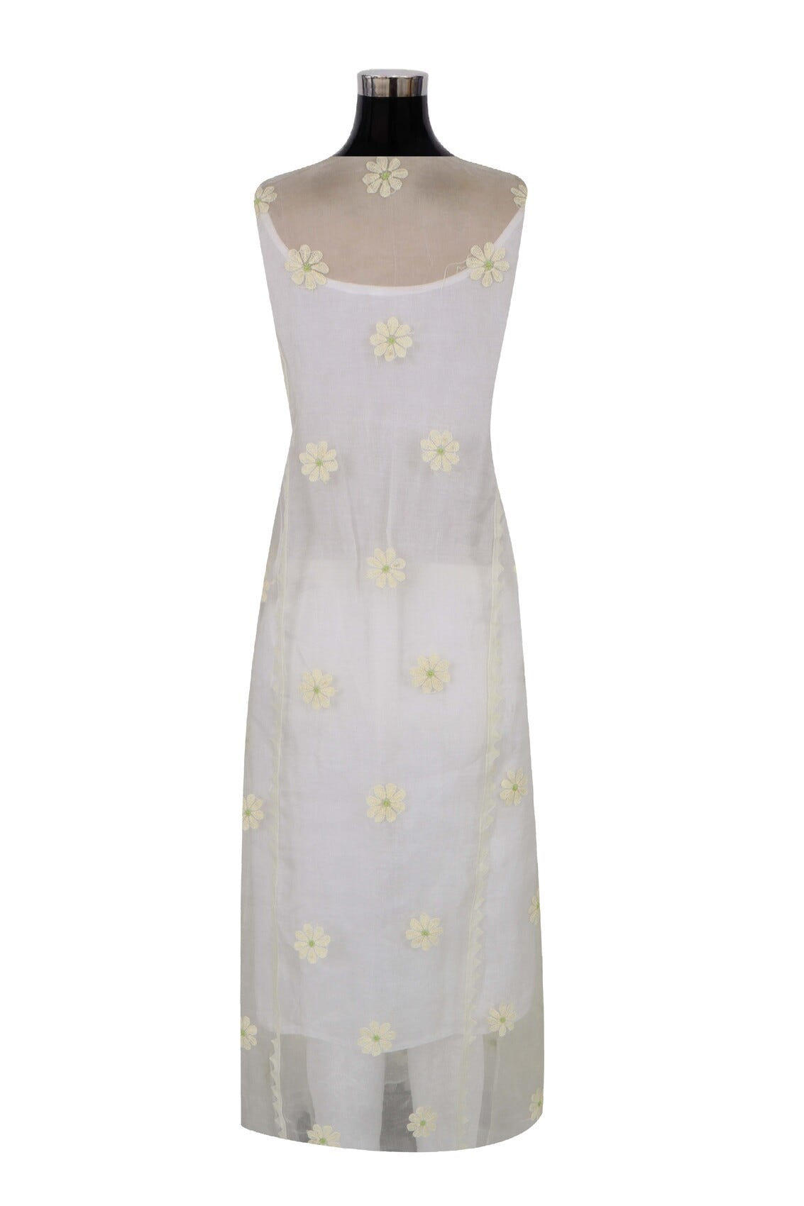 Ada Hand Embroidered Light Yellow Organza Lucknowi Chikankari Semi-stitched Kurta Dupatta Set A588002