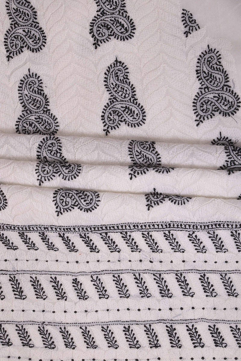 Ada Hand Embroidered White Cotton Lucknowi Chikan Unstitched Suit Piece A614294
