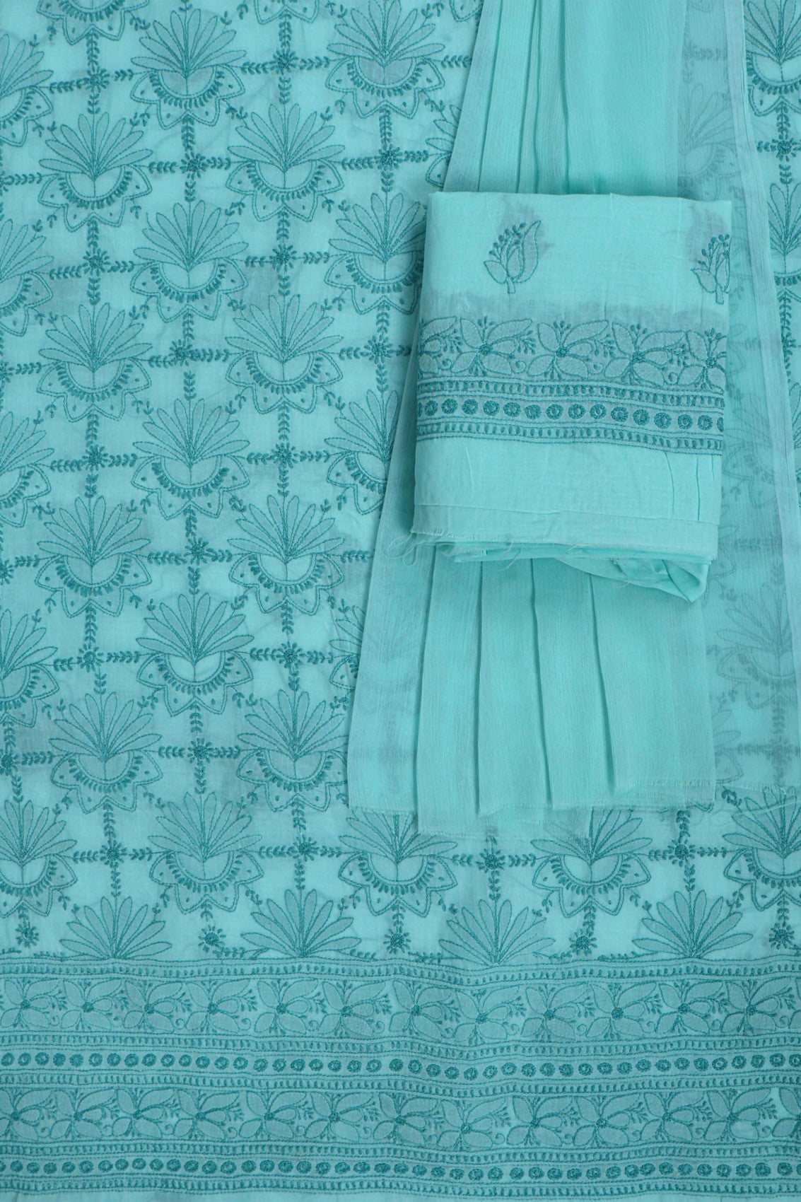 Ada Hand Embroidered Sea Green Cotton Lucknowi Chikankari Unstitched Suit Piece A557017