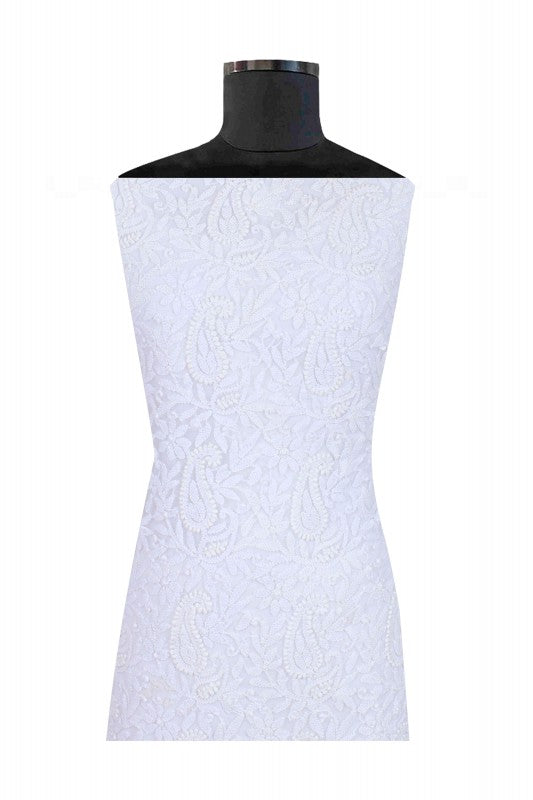 Ada Hand Embroidered White Georgette Lucknowi Chikan Unstitched Suit Piece A613267