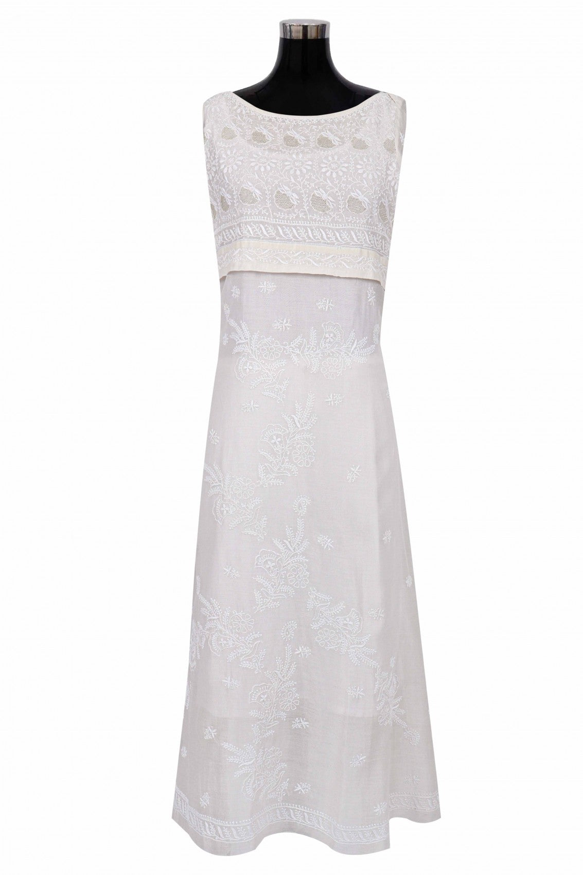 Ada Hand Embroidered Off White Chanderi Lucknowi Chikankari Semi-stitched Kurta Dupatta Set With Zari Work 01A124160