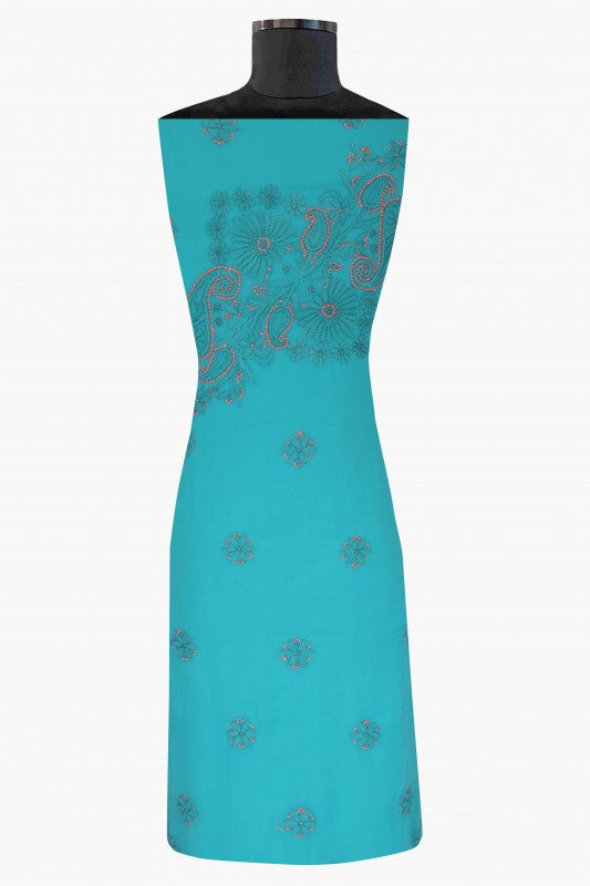 Ada Hand Embroidered Rama Green Georgette Lucknowi Chikan Unstitched Suit Piece-A211185
