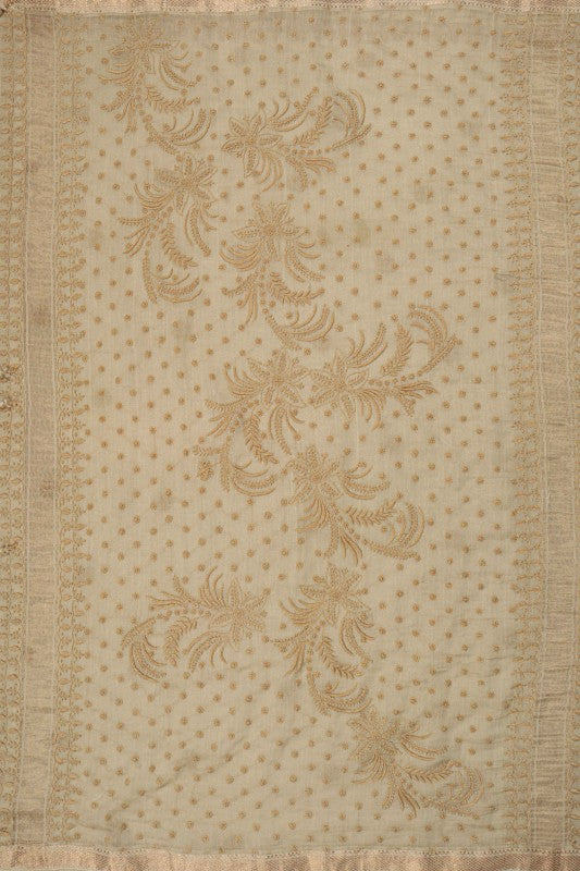 Ada Hand Embroidered Light Olive Green Tissue Lucknowi Chikankari Saree With Blouse A615158