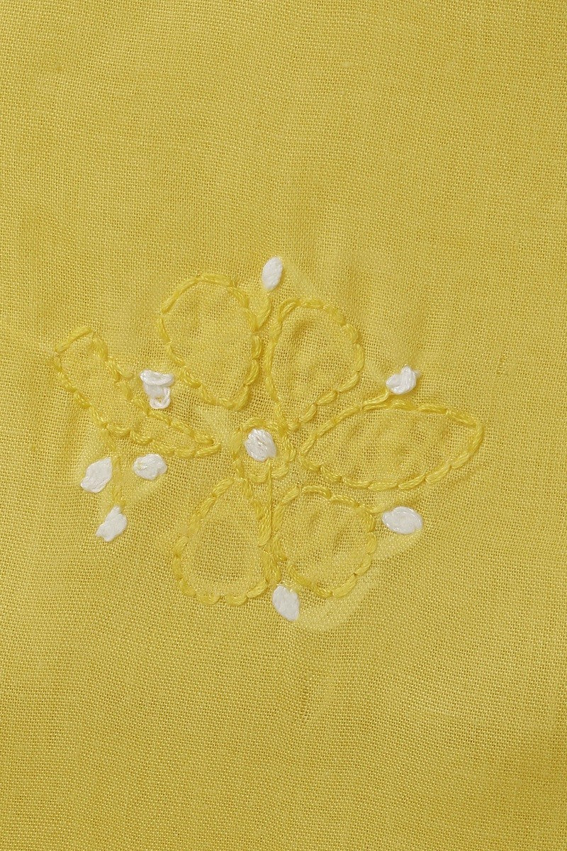 Ada Hand Embroidered Yellow Cotton Lucknowi Chikan Unstitched Suit Piece–A100246