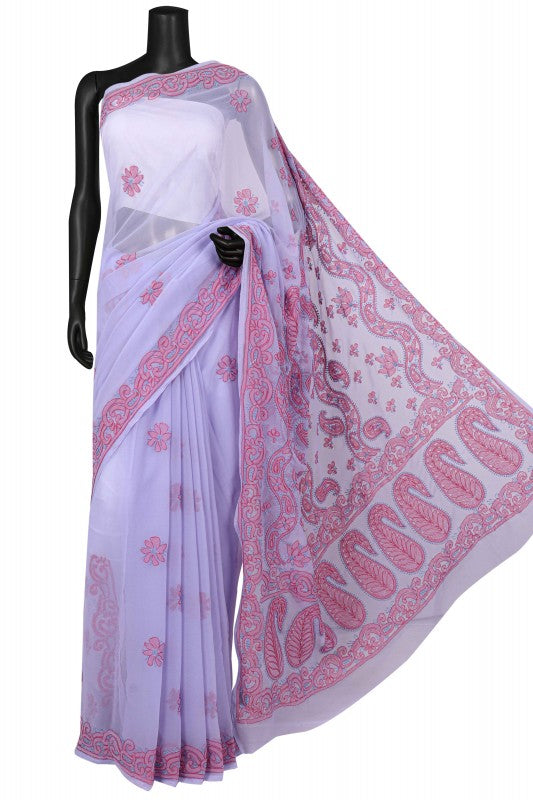 Ada Hand Embroidered Mauve Georgette Lucknowi Chikankari Saree With Blouse AA160115